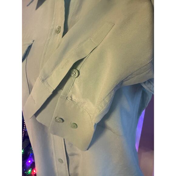 Equipment Jade Mint Green Long Sleeve Silk Button Down Patch Pocket Blouse EUC M - Picture 8 of 12